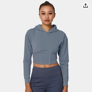 Halara Hooded Plain Cropped Sports Top Light Baby Blue Size S